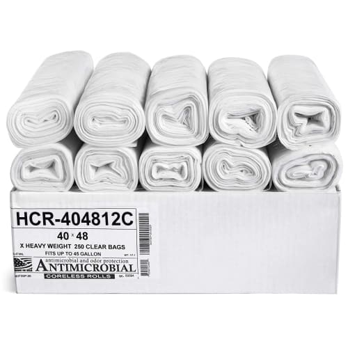 Can Liner, High Density, 40x48 Coreless Rolls, Natural, 10 Micron, Fits 40-45 Gallon